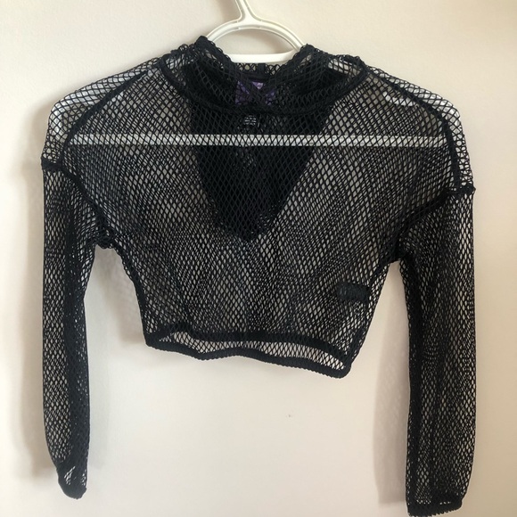 Fishnet Long Sleeve Crop Top S - Picture 2 of 6